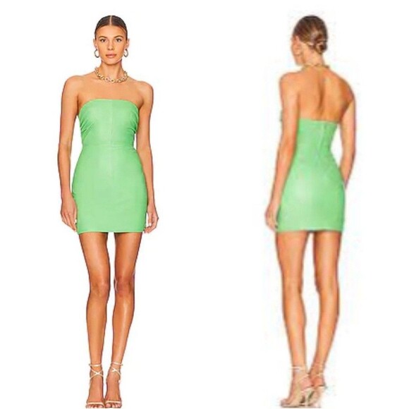 Lovers and Friends Valletta Leather Dress Women S Green Mini Lambswool Party Fun - Picture 2 of 14